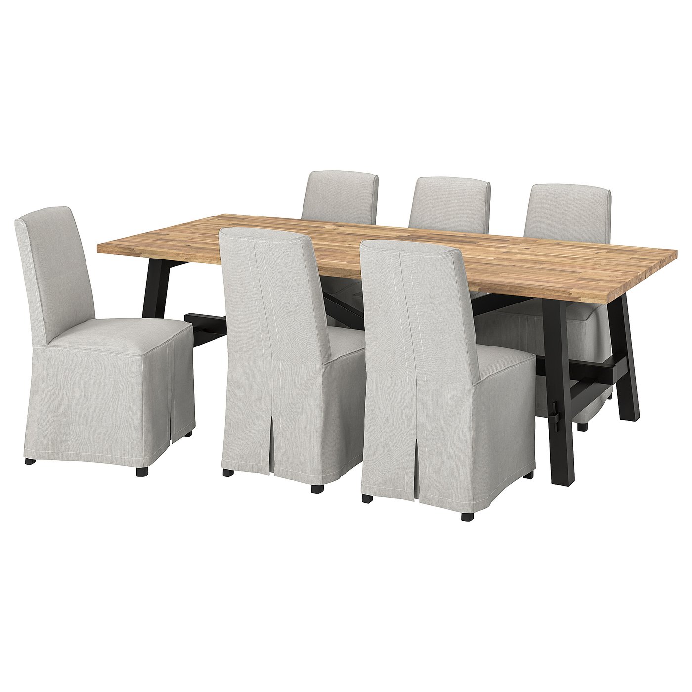 SKOGSTA / BERGMUND table and 6 chairs, acacia/Kolboda beige/dark grey