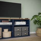 SKRUVBY TV storage combination, black-blue, 188x38x90 cm