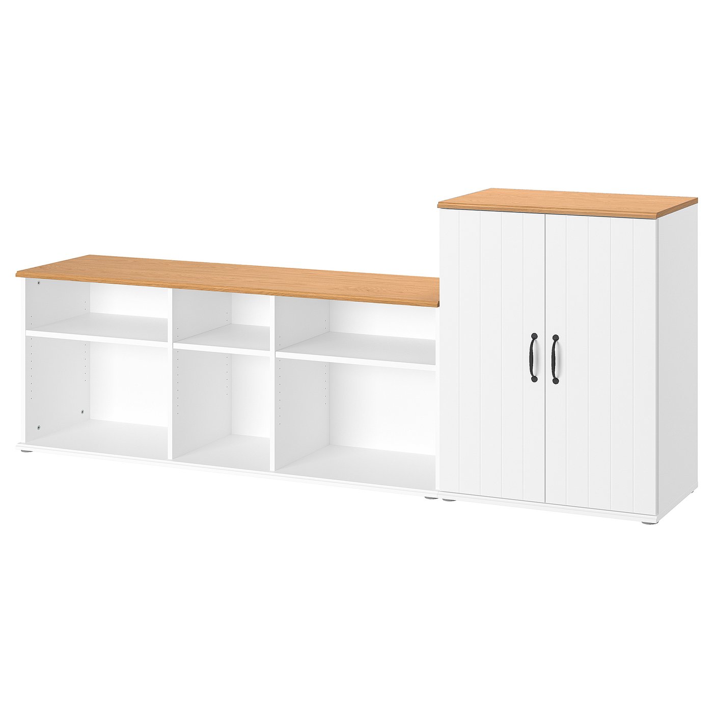 SKRUVBY TV storage combination, white, 226x38x90 cm (89x15x35 3/8 ")