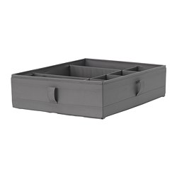 Grey SKUBB organiser box with six compartments for drawer storage.