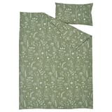 SLÅNGULDMAL Duvet cover and pillowcase, green/floral pattern, 150x200/50x80 cm