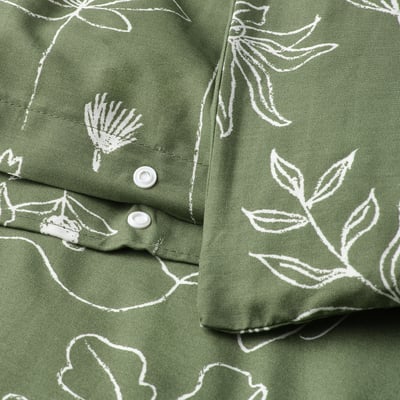 SLÅNGULDMAL Duvet cover and pillowcase, green/floral pattern, 150x200/50x80 cm