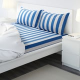 SLÅNHÖSTMAL Flat sheet and 2 pillowcase, blue/striped, 240x260/50x80 cm
