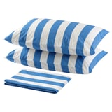 SLÅNHÖSTMAL Flat sheet and 2 pillowcase, blue/striped, 240x260/50x80 cm