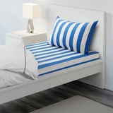 SLÅNHÖSTMAL Flat sheet and pillowcase, blue/striped, 150x260/50x80 cm