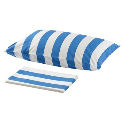SLÅNHÖSTMAL Flat sheet and pillowcase, blue/striped, 150x260/50x80 cm