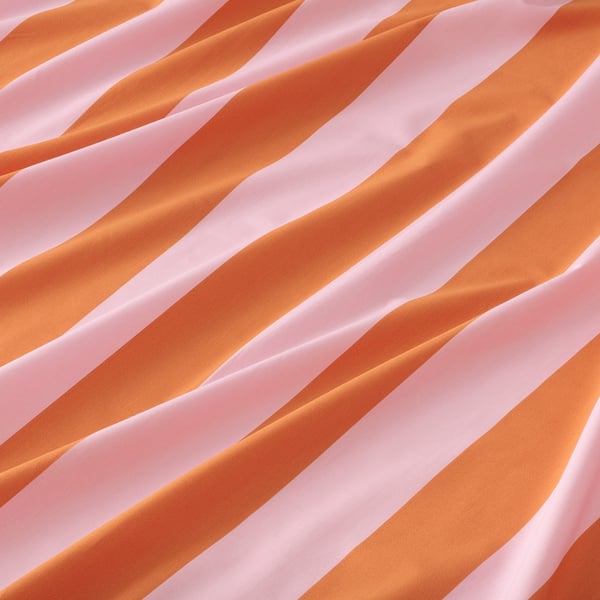 SLÅNHÖSTMAL Flat sheet and pillowcase, orange/pink/stripe, 150x260/50x80 cm