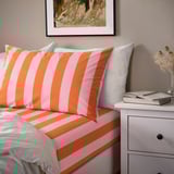 SLÅNHÖSTMAL Flat sheet and pillowcase, orange/pink/stripe, 150x260/50x80 cm