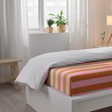 SLÅNHÖSTMAL Flat sheet and pillowcase, orange/pink/stripe, 150x260/50x80 cm