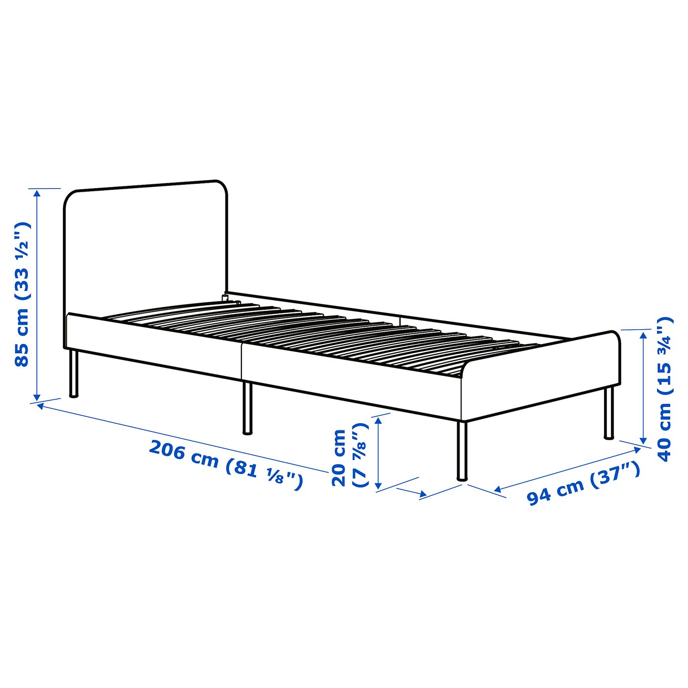 SLATTUM upholstered bed frame, Vissle dark grey, 90x200 cm (353