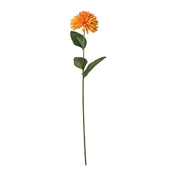 Artificial orange flower stem. Made from recycled plastic and polyester. Realistic looking with green leaves.