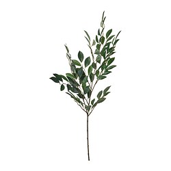 Artificial green leafy branch, recycled plastic, realistically shaped.