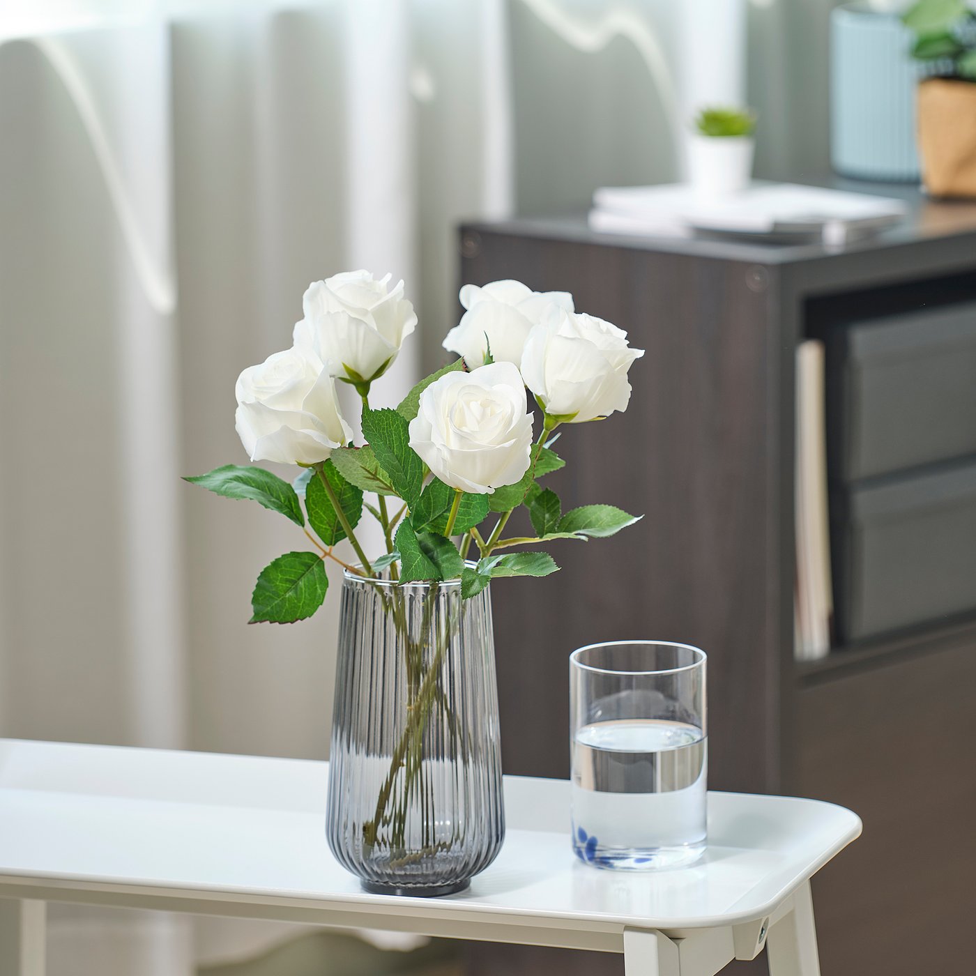 SMYCKA artificial flower, in/outdoor/Rose white, 40 cm (15 ¾