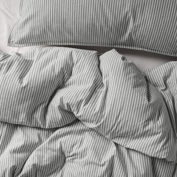 SOLFIBBLA Comforter set, grey white/stripe, 240x220/50x80 cm