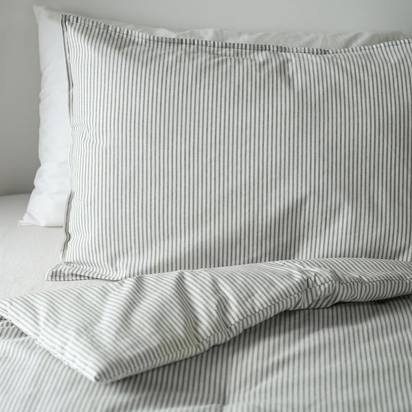 SOLFIBBLA Comforter set, grey white/stripe, 240x220/50x80 cm