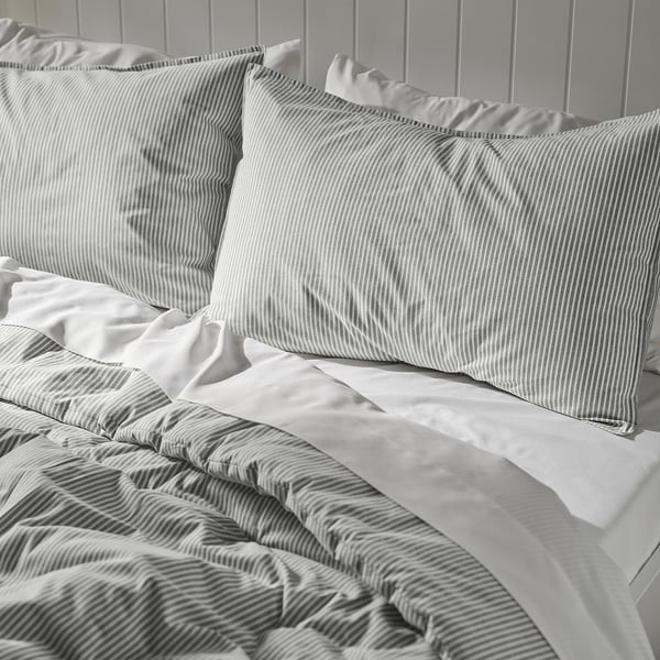 SOLFIBBLA Comforter set, grey white/stripe, 240x220/50x80 cm