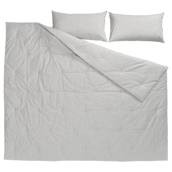 SOLFIBBLA Comforter set, grey white/stripe, 240x220/50x80 cm