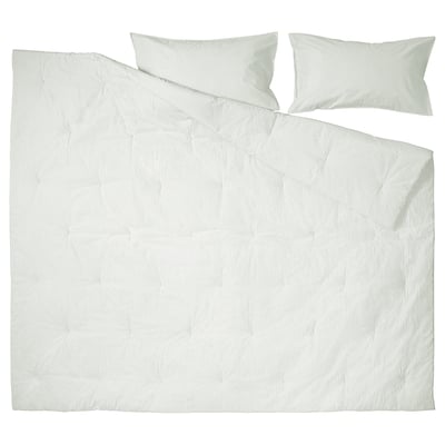 SOLFIBBLA bedding set, light green stripes on white. Soft cotton comforter, includes matching pillows.