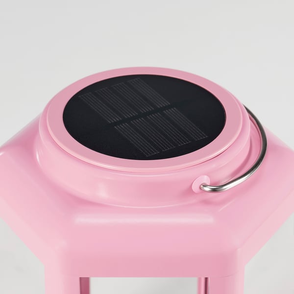 SOLVINDEN LED solar-powered table lamp, lantern/pink, 17 cm