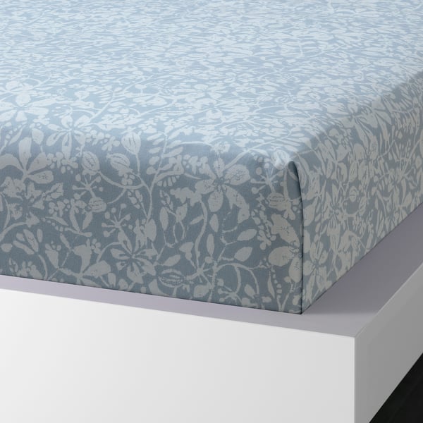 SOMMARSLÖJA Flat sheet and 2 pillowcase, blue/white, 240x260/50x80 cm