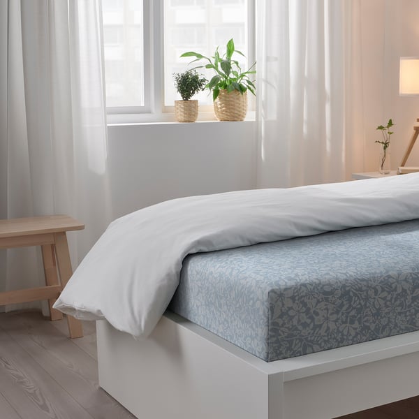 SOMMARSLÖJA Flat sheet and pillowcase, blue/white, 150x260/50x80 cm