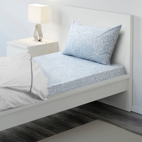 SOMMARSLÖJA Flat sheet and pillowcase, blue/white, 150x260/50x80 cm