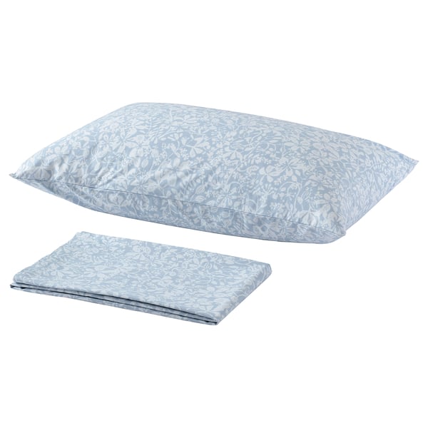 SOMMARSLÖJA Flat sheet and pillowcase, blue/white, 150x260/50x80 cm