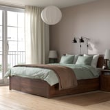 SONGESAND Bed frame with 2 storage boxes, brown/Leirsund, 160x200 cm