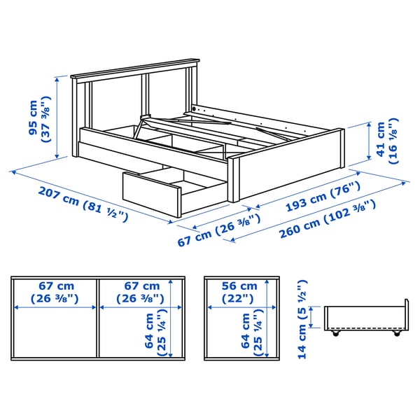 SONGESAND Bed frame with 2 storage boxes, white, 180x200 cm