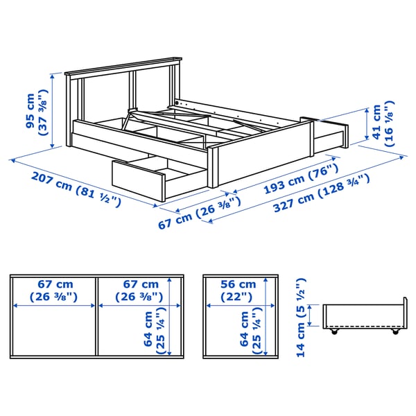 SONGESAND Bed frame with 4 storage boxes, white, 180x200 cm