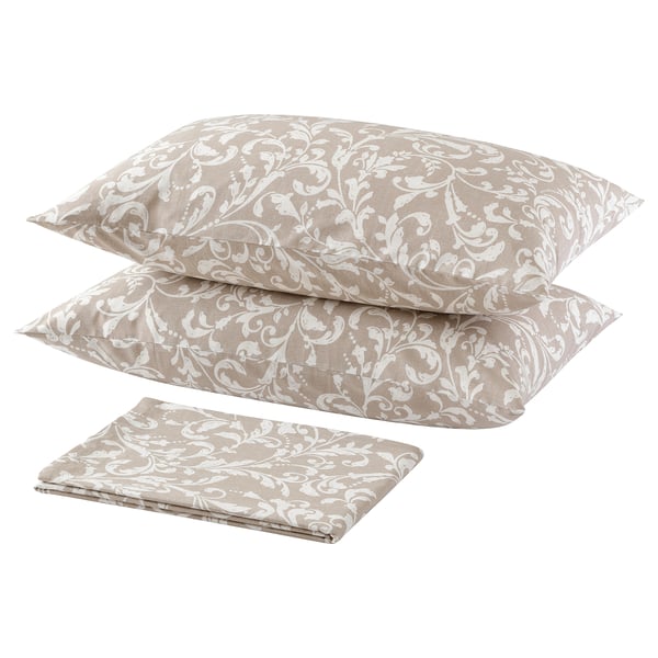 SORGMAL Flat sheet and 2 pillowcase, beige, 240x260/50x80 cm