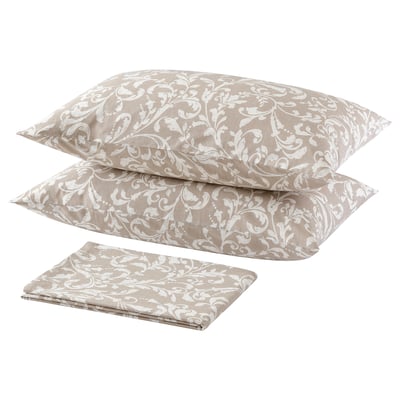 SORGMAL Flat sheet and 2 pillowcase, beige, 240x260/50x80 cm