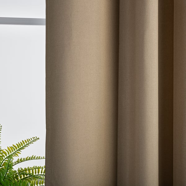SPIRBJÖRNBÄR Room darkening curtains, 1 pair, beige/with eyelets, 145x250 cm