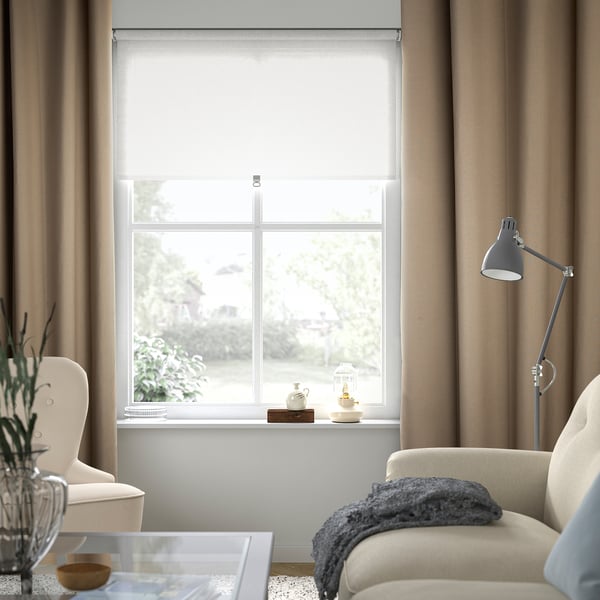 SPIRBJÖRNBÄR Room darkening curtains, 1 pair, beige/with eyelets, 145x250 cm