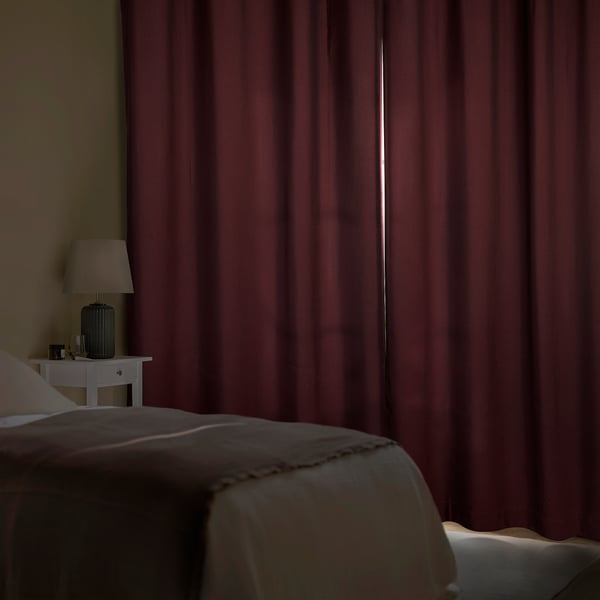 SPIRBJÖRNBÄR Room darkening curtains, 1 pair, dark brown-red/with eyelets, 145x250 cm