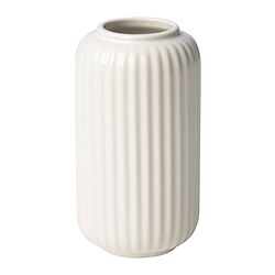 A white STILREN vase made of stoneware with a ridged design. Its cylindrical and elegant, perfect for displaying flowers.