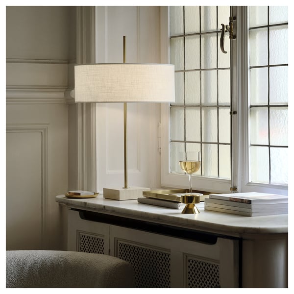 STOCKHOLM 2025 Table lamp, white textile/brass-plated, 65 cm