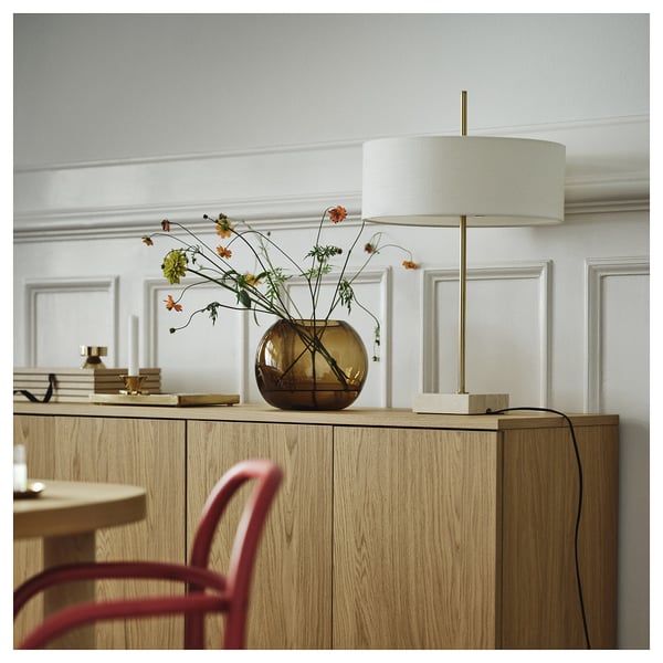 STOCKHOLM 2025 Table lamp, white textile/brass-plated, 65 cm
