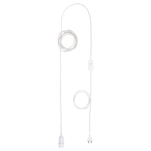 STRÅLA white lamp cord set with switch, modern, flexible design for ceiling use with lampshade.