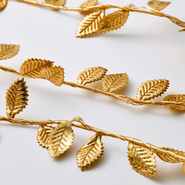STRÅLA LED lighting chain with 40 lights, battery-operated leaf/gold-colour