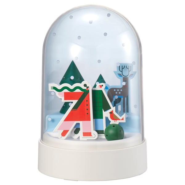 STRÅLA Table lamp, snowy night/battery-operated dome