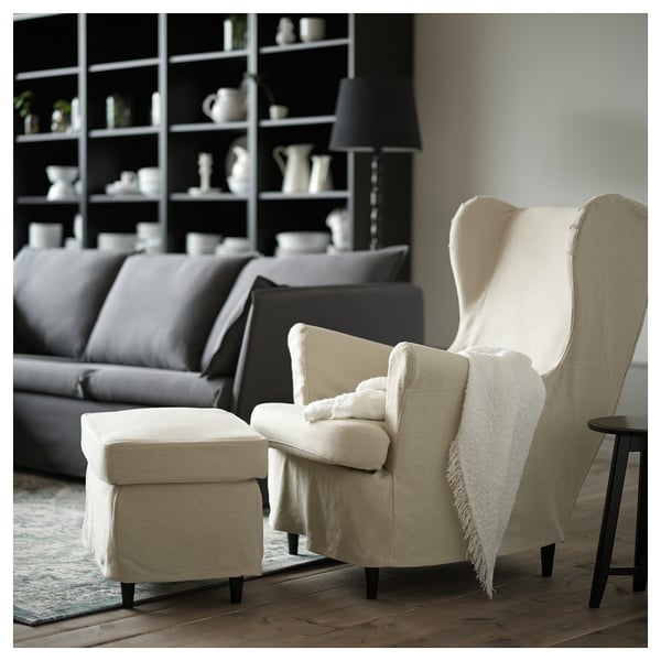 STRANDMON Slipcover for wing chair, Risane natural