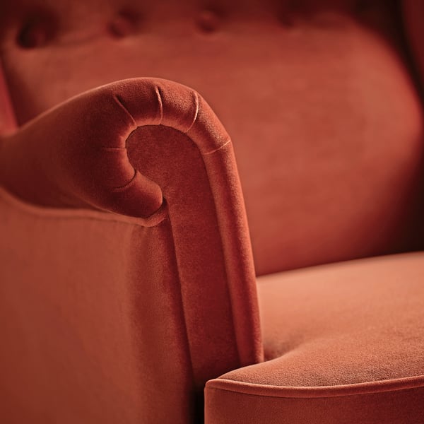 STRANDMON Wing chair with footstool, Tommaboda brown-red