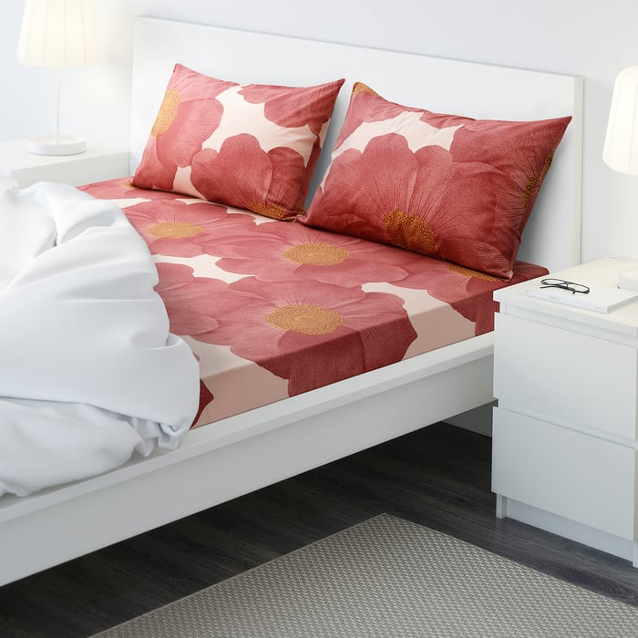 SVARTKLINT flat sheet and 2 pillowcase, light pink/dark pink, 240x260