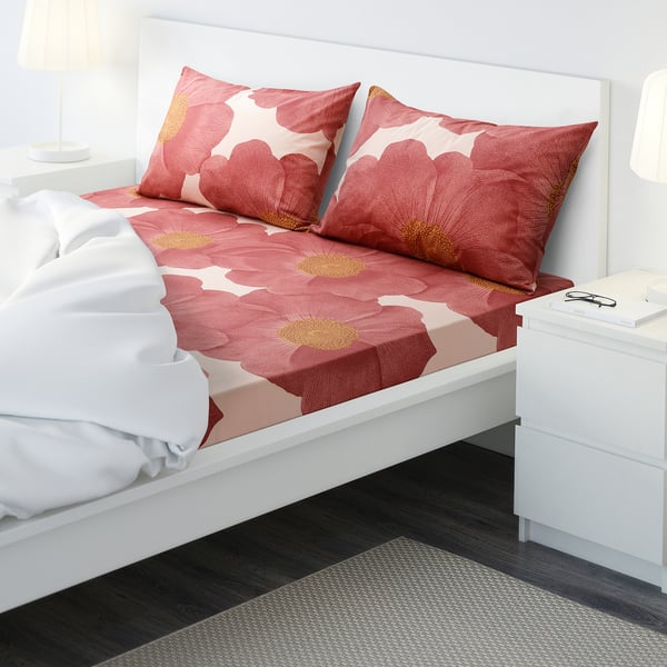 SVARTKLINT Flat sheet and 2 pillowcase, light pink/dark pink, 240x260/50x80 cm