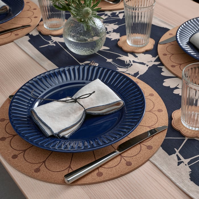 SVARTVIDE place mat, cork/patterned, 35 cm (14") IKEA