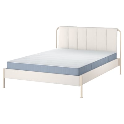 TÄLLÅSEN Upholstered bed frame with mattress, Kulsta light beige/Vesteröy extra firm, 180x200 cm