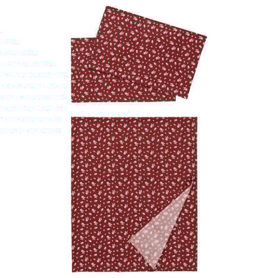 TÅGSÄCKMAL Flat sheet and 2 pillowcase, red/floral pattern, 240x260/50x80 cm