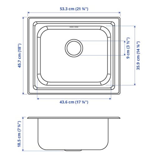 Illustration with measurements for the product: TASKÅN.