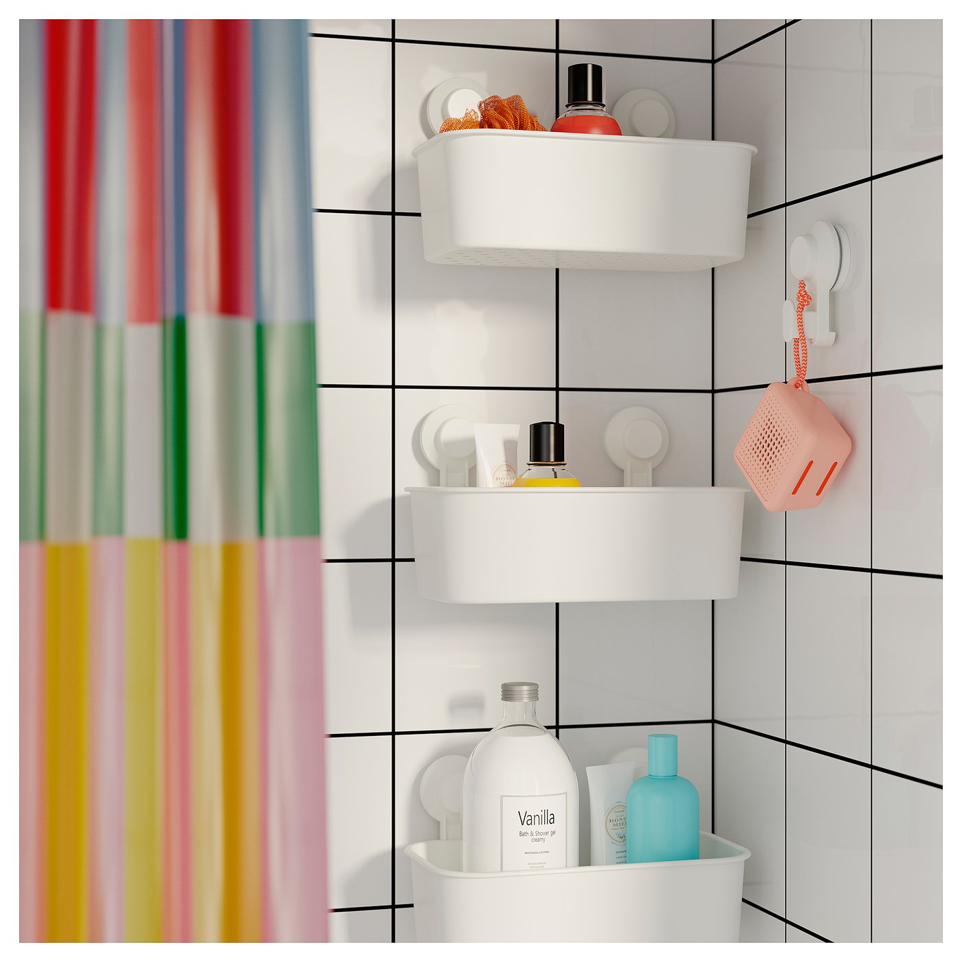 TISKEN basket with suction cup, white - IKEA